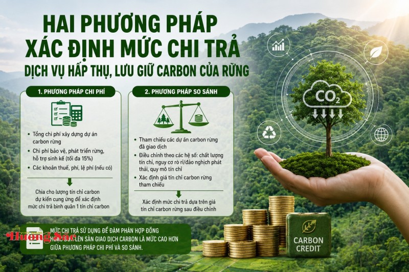 Hai phương pháp xác định mức chi trả dịch vụ hấp thụ, lưu giữ carbon của rừng