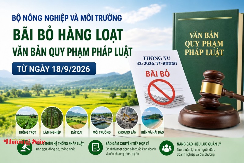 Bộ Nông nghiệp và Môi trường bãi bỏ hàng loạt văn bản quy phạm pháp luật từ ngày 18/9/2026
