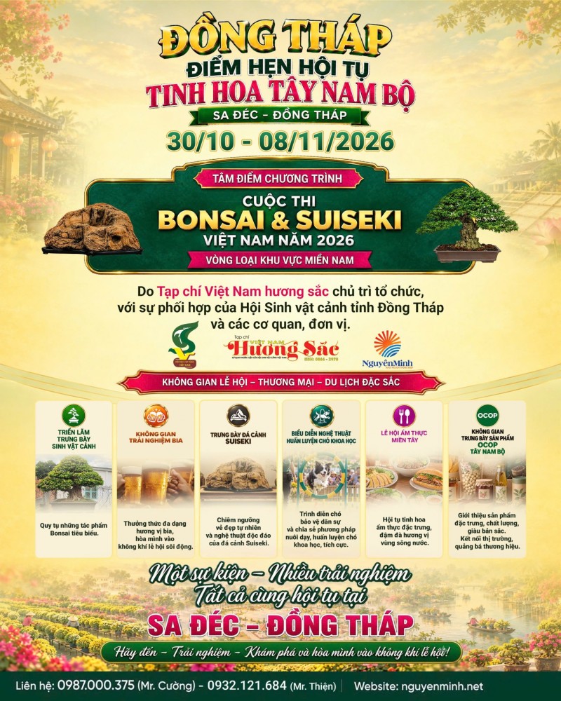 Công bố bộ nhận diện chính thức cuộc thi Bonsai & Suiseki Việt Nam 2026 – Vòng loại khu vực Miền Nam tại Sa Đéc