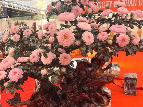 Cây hoa mẫu đơn ghép từ hàng trăm viên đá nhập ngoại, thợ làm ròng rã 5 tháng